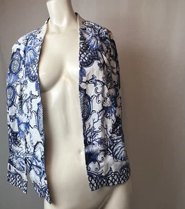 Chico’s Blazer vorne offen blau Muschelmuster 100 % Leinen Damengröße 1 (6 S) - Bild 1 von 12