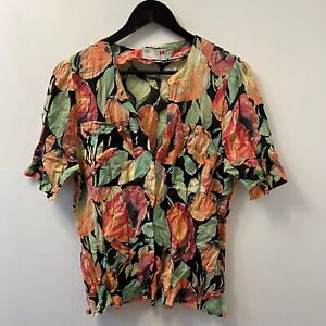 Vintage Bluzka Damska koszula Top Rozmiar 10 Wielokolorowy nadruk owocowy 100% Bawełna