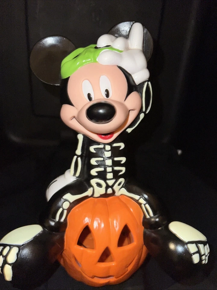 1999 Disney Mickey Mouse Skeleton Costume Light Up Pumpkin Halloween Decoration - Изображение 1 из 2