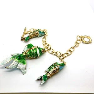 Gold filled bracelet with articulated Cloisonne enamel Koi Charms - Picture 1 of 3