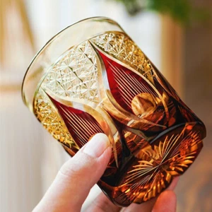Crystal Whiskey Glass Tumbler Japanese Style Edo Kiriko Glass 9oz/250ml Red - Picture 1 of 6