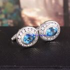 Natural Blue topaz &amp; CZ Gemstones with 925 Sterling Silver Cufflinks For Men #66