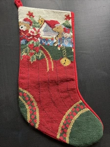 Wolle Handarbeit Nadelspitze roter Strumpf mit Spielzeug Weihnachtsstrumpf - Bild 1 von 4