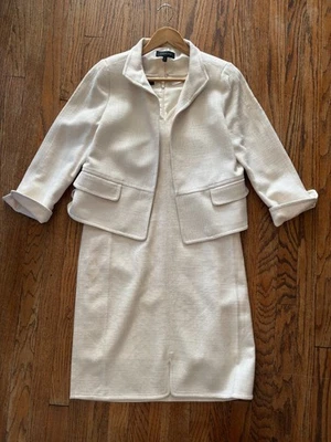 NWT Talbots Ivory Cream 2-Piece Dress Suit Jacket Career Blazer Sheath 10 DEFECT - Image 1 of 4
