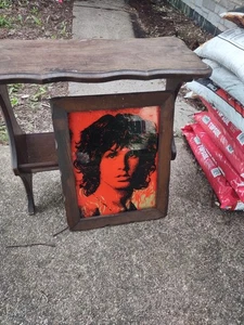 Jim Morrison Vintage Flames Red Foil Mirror Glass Art The Doors Wood Frame 70s - Picture 1 of 5