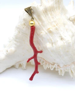 Italian Coral Branch Pendant: Polished Mediterranean Red Coral Jewelry - Picture 1 of 5