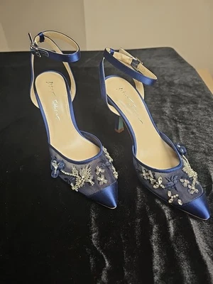 New Betsy Johnson Womens 7.5 4 In Deep Blue Heels With Rhinestones  - Image 1 of 4