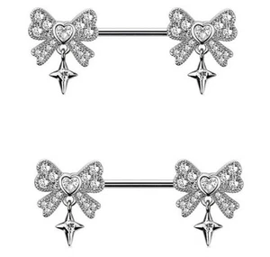 Nipple Ring Ribbon bow heart star Sold as a pair - Picture 1 of 1