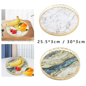 Vanity Decorative Tray Marble Texture Tray Multipurpose Round Desktop Organizer - Picture 1 of 27