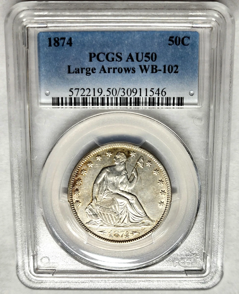 1874 Year Silver Seated Liberty US Half Dollars (1839-1891) for