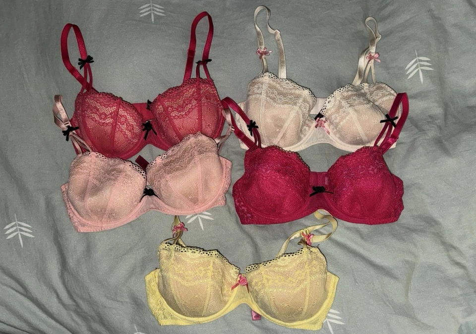 5 Винтажный 32B / 32C с подкладкой бюстгальтер Betsey Johnson лот кружева розовый, желтый и белый - Изображение 1 из 4