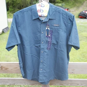 Eddie Bauer Men's Button Front Woven Tech Blue Shirt XXL NWT New - Picture 1 of 6
