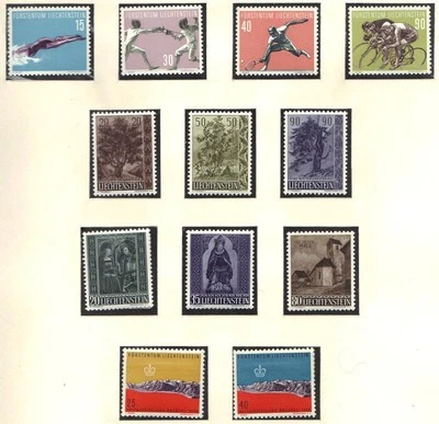 LIECHTENSTEIN 1958-62 COLL OF 60 STAMP MINT IN SETS +2 S/S SHEET Sc 320//374 ALL - Image 1 of 4