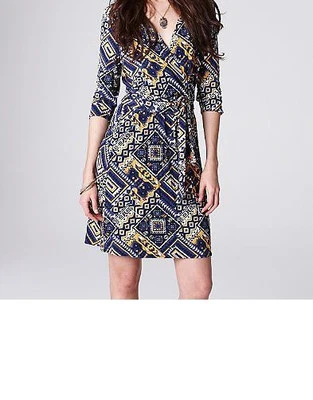 Lucky Brand 3/4 Sleeve Faux Wrap Mayan Demi Dress Size X-Large NWT Blue Multi - Image 1 of 2