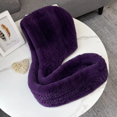 Largo Tejido Real Piel Conejo Cuello Bufanda Mantón Capa Sombrero Gorra Cuello Envoltura Orejera Foto 1 de 4