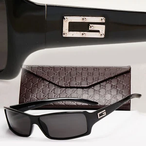 Gucci Sunglasses 1999 Vintage Black Rectangle Wrap Retro GG 2515/S 584 191223 - Picture 1 of 12