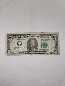 1985 $5 Five Dollar Bill Circulated C Series Misaligned Vintage Small Face - Picture 1 of 6