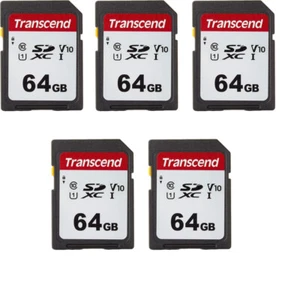 5 x Transcend 64GB SD SDXC Memory Card for Canon EOS T8, T7, T7i, T6, SL2  - Picture 1 of 2