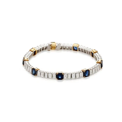 Featuring Square 8.95CT Sapphires & White 9.01CT Diamonds Fine Tennis Bracelets Foto 1 de 4