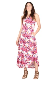 Women's ildy Floral Print Shirt Tail Dress L/XL Maxi Side pockets Colorful Basic - Picture 1 of 7