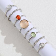 Boho 8Pcs/Sets Geometric Colorful Stone Rings Finger Knuckle Women Jewelry Gift