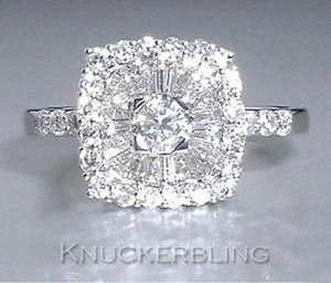 0.80ct G VS2 Baguette and Brilliant Cut Diamond Cluster Ring in 18ct White Gold - Picture 1 of 1