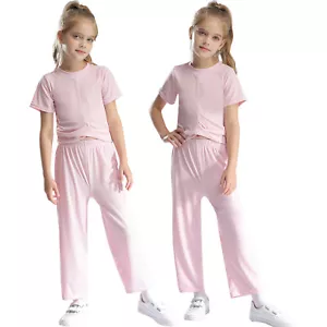 Kids Girls Shirts And Pants Ribbed Sweatsuit 2 Pieces Sportswear Fashion Autumn - Picture 1 of 26