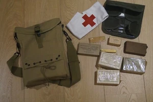 Musette infirmier + bandages, brassard et trousse US WW2 militaria de collection - Photo 1/4