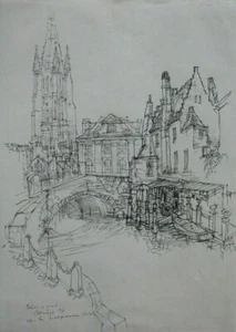 Zeichnung Federzeichnung Brügge Liebfrauenkirche Hans Pluquet Signiert 1976 - Picture 1 of 8