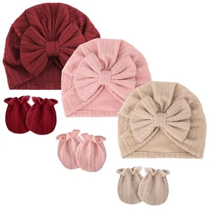 Newborn Hats for Baby Girls Newborn Girl Hats with Bow Infant Beanie Caps Mit... - Picture 1 of 7