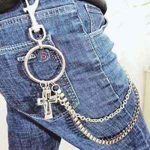 Cross Pants Wallet Chains Biker Trucker Punk Jean Cool Key Chain Men Double Link - Picture 1 of 4