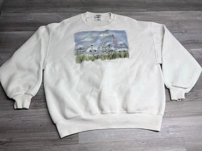 Sudadera Jardín Flor Abuela Vintage Años 90 Talla XL Blanca Cottagecore Hecha en EE. UU. Foto 1 de 4