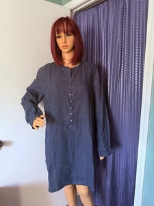 Vestido túnica J. Jill azul índigo 100 % lino con bolsillos talla XL - Imagen 1 de 8