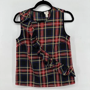 JCrew Women’s Tartan Plaid Ruffle Tank Top Size 2 Christmas Holiday - Picture 1 of 7