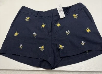 Pantalones Cortos Loft Azul Bordado Floral Mezcla de Lino Bolsillos Para Mujer Talla 6 Nuevos con Etiquetas Foto 1 de 4