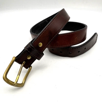 Cinturón de hombre vintage marrón cuero genuino hebilla de latón macizo bolsillo oculto con cremallera 44 Foto 1 de 4