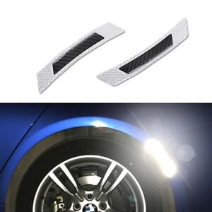 2x Carbon Fiber White Car Wheel Rim Reflective Wheel Eyebrow Protection Stickers