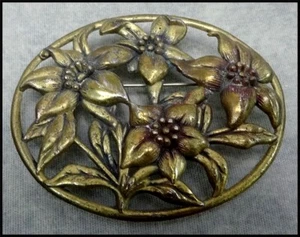 Large Vintage Edwardian / Art Nouveau Era Antique Brooch Lily Flowers Pin - Picture 1 of 3