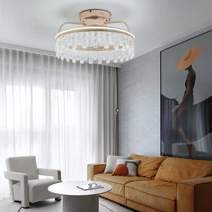 Modern Ceiling Fan Light Invisible 3-Color LED Chandelier Dimmable Lamp & Remote - Picture 1 of 14