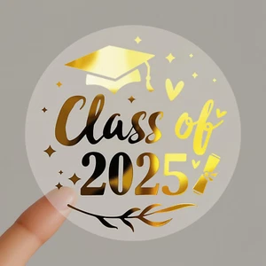 100 X Graduation Stickers Class of 2025 Transparent Gold Foil Grad Favor Label C - Picture 1 of 5
