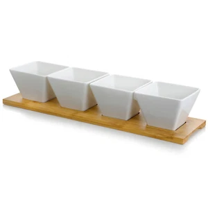 Elama Modern 5pc Appetizer & Condiment Server w 4 Dishes & Bamboo Tray - Picture 1 of 1