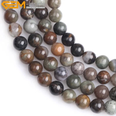 Cuentas de ágata oceánica marrón natural de 8 mm para hacer joyas hilo redondo liso de 15" Foto 1 de 4