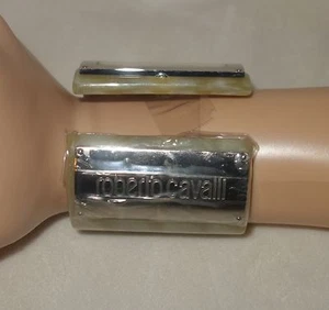ROBERTO CAVALLI Green Resin Silver Tone Accent Wide Cuff Bracelet Watch NEW - Picture 1 of 5