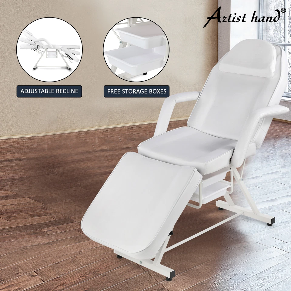 Cama de masaje blanca ajustable mesa facial tatuaje salón de belleza spa silla con almacenamiento Foto 1 de 4