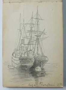 Victorian Sketchbook of Baltic Voyage, 1882, S.S. James Groves, Ships, Sweden - Picture 1 of 9