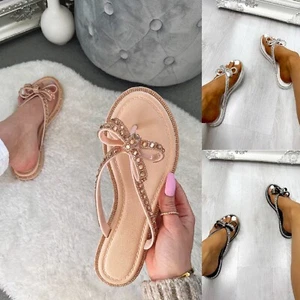 SANDALIAS DE MUJER PLANAS DIAMANTE CON PUNTA DE ARCO POSTE VERANO TALLA 3-8 NUEVAS - Imagen 1 de 6