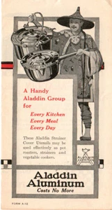 Antique 1910's ALADDIN ALUMINUM Cooking Utensils Tri-fold Advertising Pamphlet - Foto 1 di 4