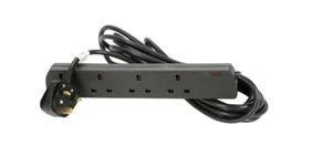 4-GANG 2 METRE EXTENSION LEAD W/ 13A MAINS PLUG & WALL-MOUNTABLE (BLACK), AVL22 - Picture 1 of 1