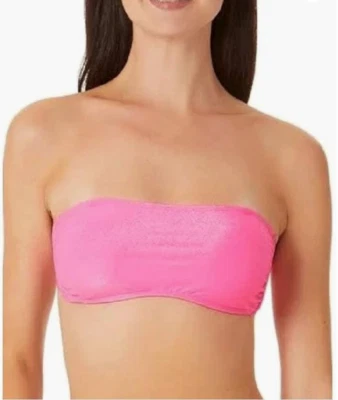 California Waves Juniors Pink Metallic Shine Bandeau Bikini Top Size L 8746 - Image 1 of 2