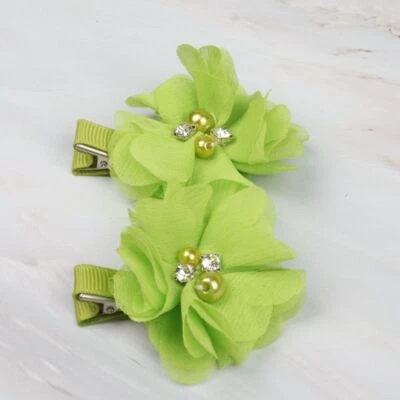 Clipes de flores de chiffon - Cabelo de bebê grampo de cabelo sólido mini acessório de cabelo barrette 2 peças - Imagem 1 de 4